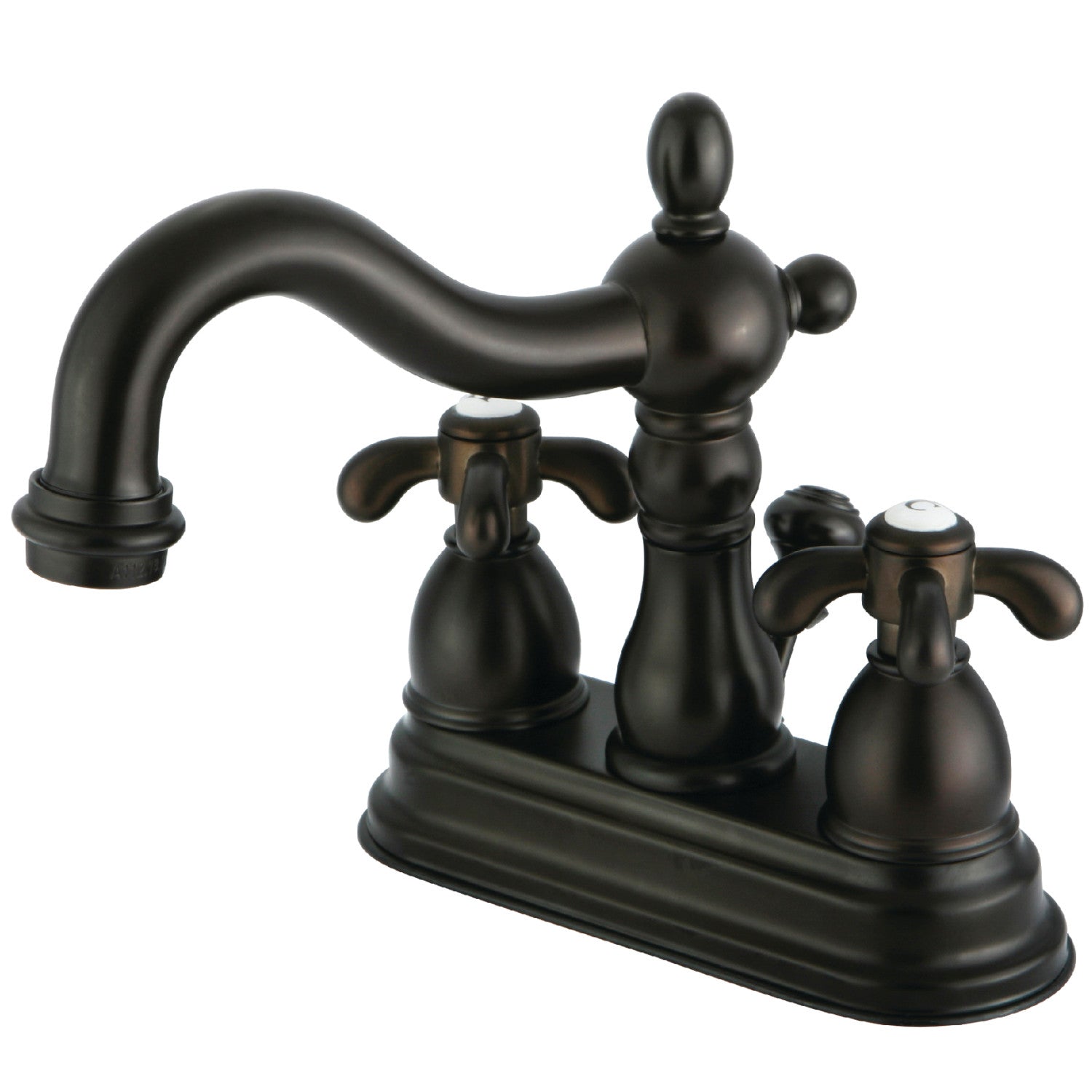 Kingston Heirloom KS1605TX - French Country Double-Handle 3-Hole Deck Mount 4-Inch Centerset Bathroom Faucet with Brass Pop-Up, Oil Rubbed Bronze — image 1